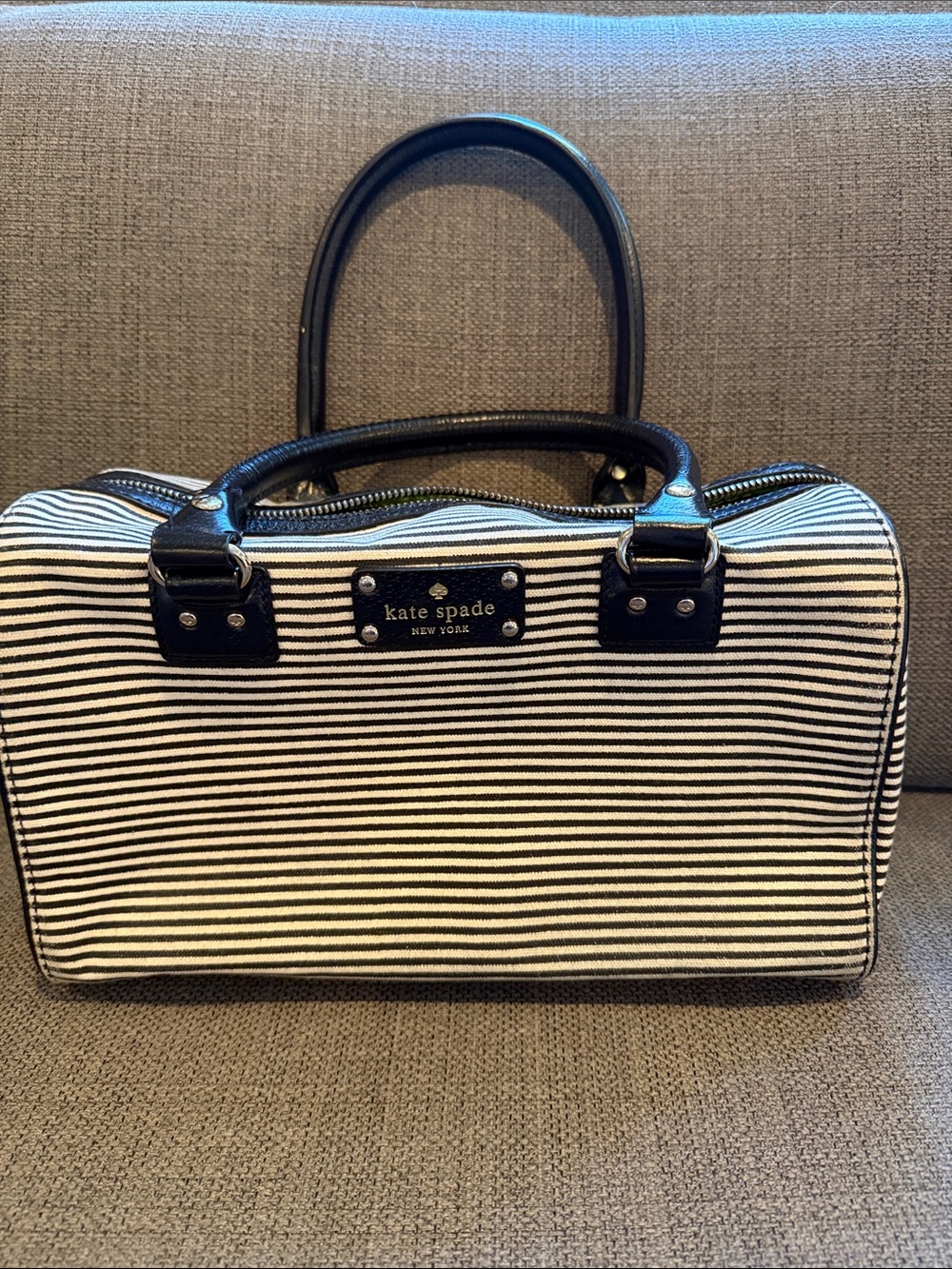 kate spade Black and White Striped Satchel